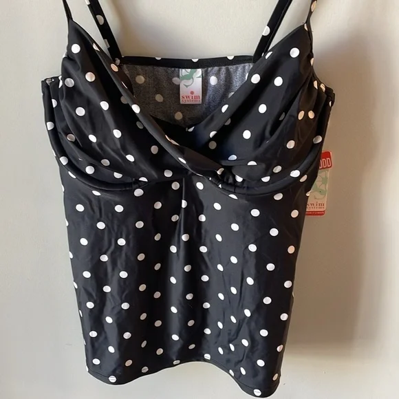 NWT Swim Systems, 34DDD underwire cups, black & white polka dot tankini top - Picture 2 of 10